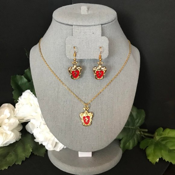 New Handmade Gold-Tone “Gryffindor” (Harry Potter) Necklace and Earrings Set - Picture 3 of 9